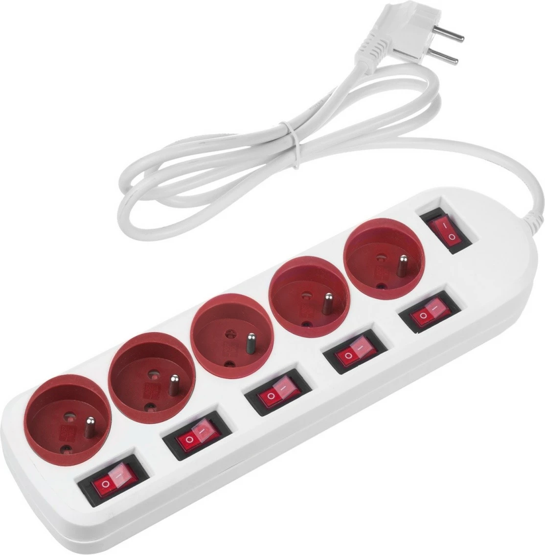 Listë elektrike Maclean MCE204RW, 5 prize me çelësa, 1.5m, Kuqe/Bardhë