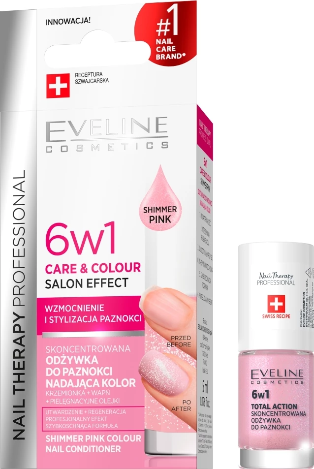 Llak për thonj Eveline Cosmetics Nail Therapy Professional 6w1 Care & Colour Shimmer Pink 5ml