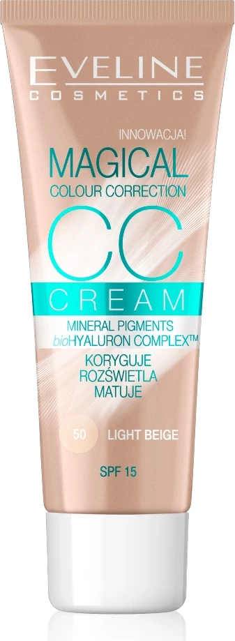 Fondatinë CC Cream Eveline Cosmetics Magical Colour Correction 50 Light Beige SPF15 30ml
