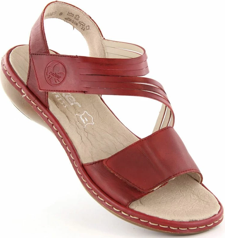 Sandale lëkure për femra Rieker, të kuqe
