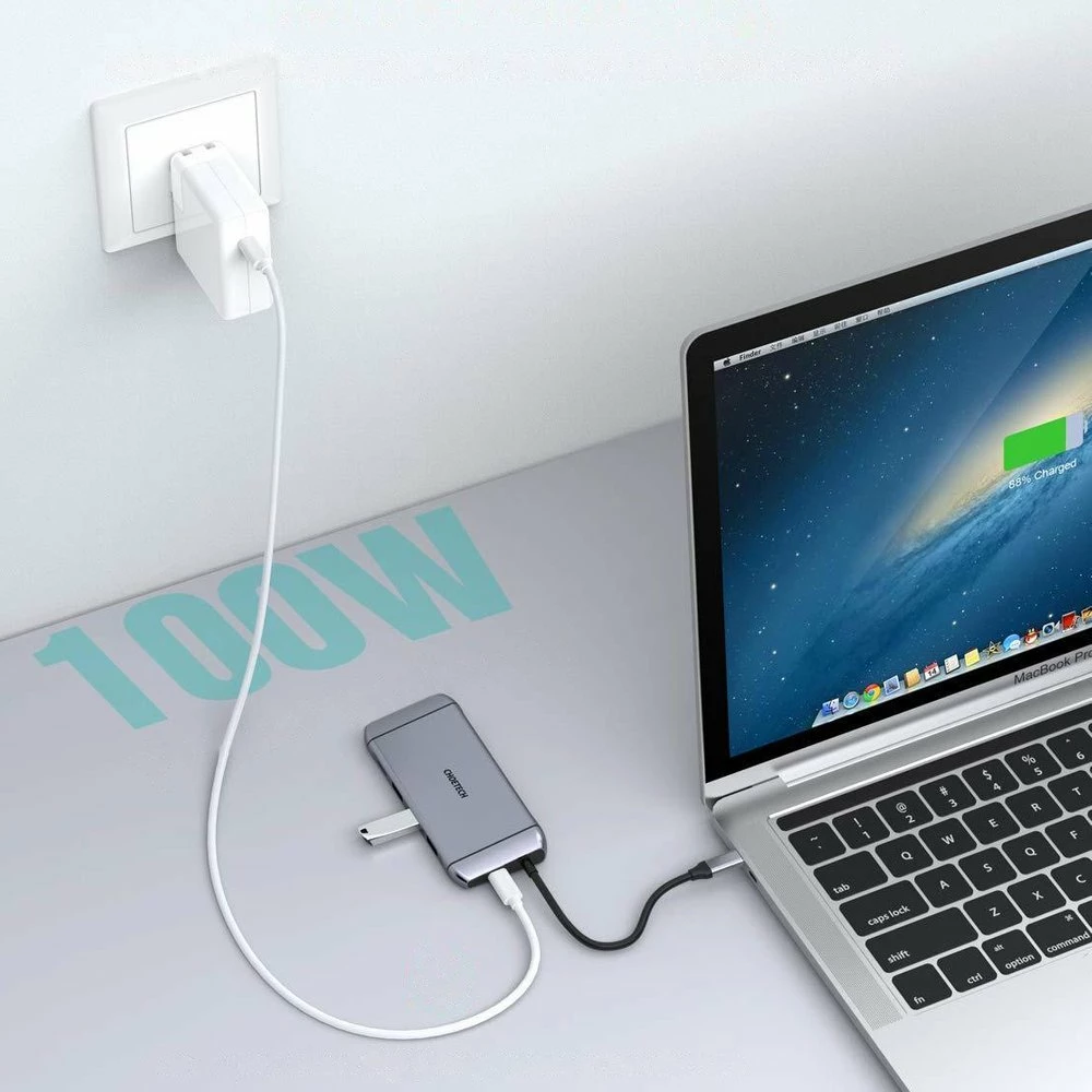 Kasë Choetech HUB-M15, 9 porte, USB Type-C, HDMI 4K, VGA, RJ45, Gri