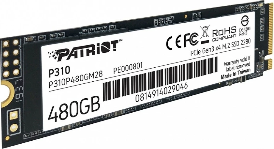 SSD Patriot P310, 480GB, M.2 2280, PCIe Gen3 x4, NVMe