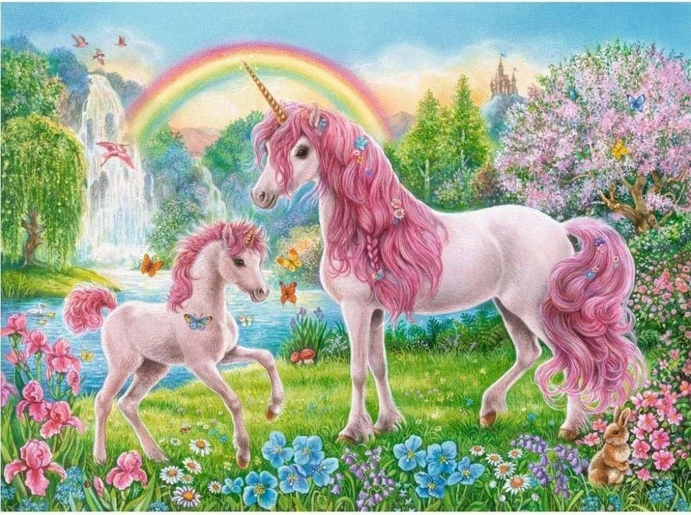 Set mozaik diamantësh Norimpex Unicorns in the Garden, 40x30 cm, shumëngjyrësh