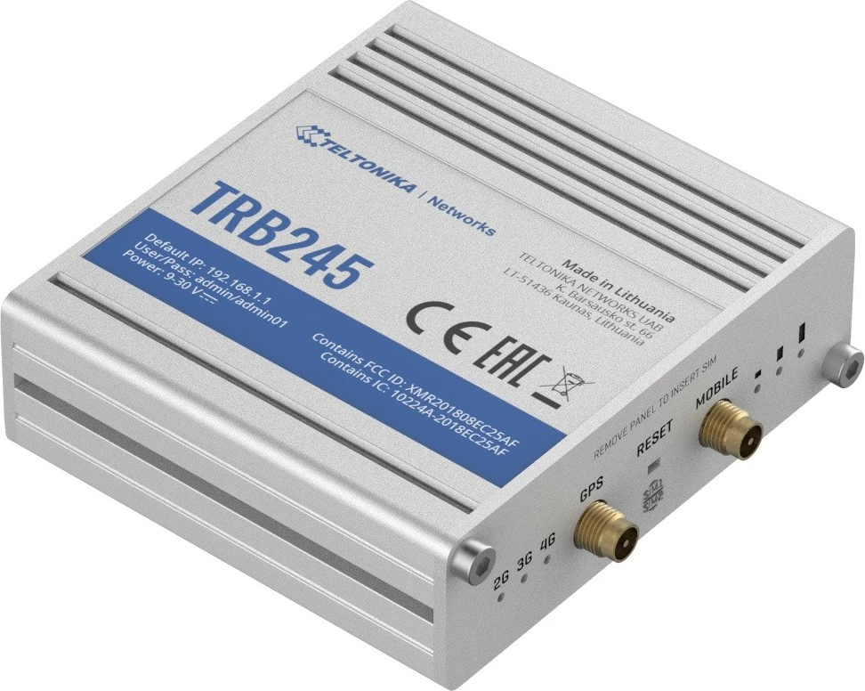 Gateway industrial LTE TELTONIKA TRB245, RS232/RS485, Ethernet, Dy SIM, Alumini