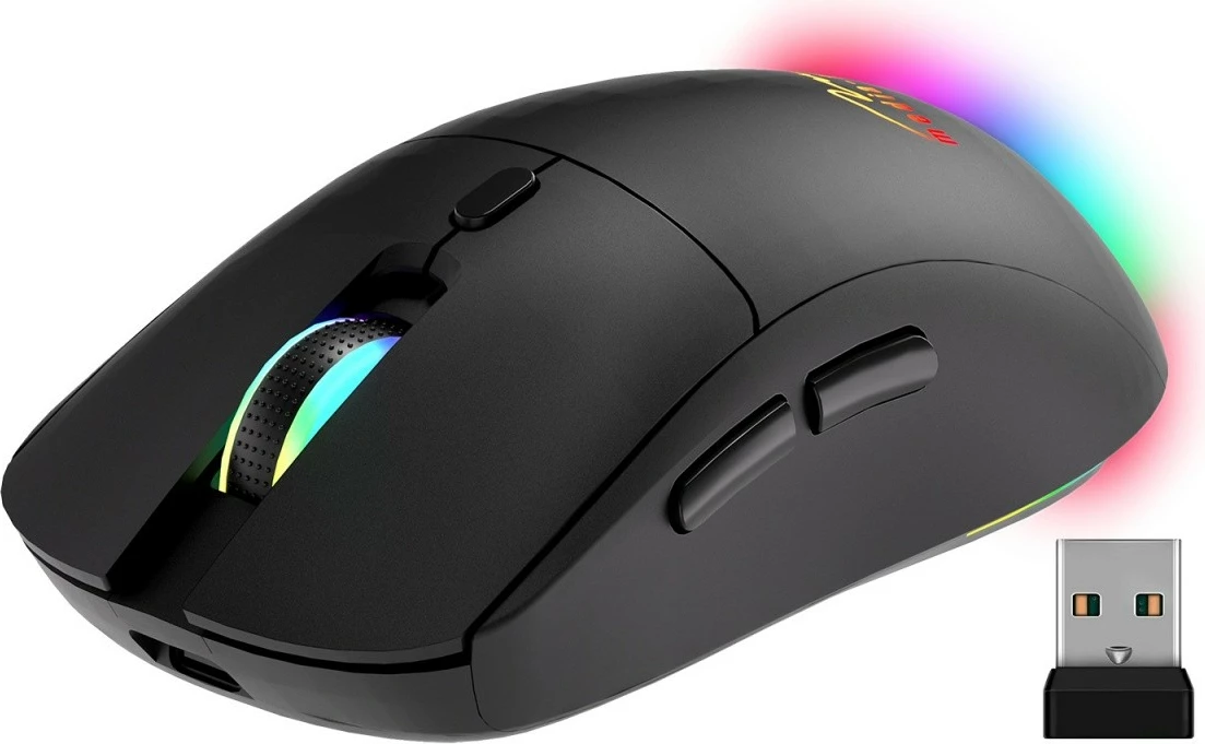 Maus pa kabllo Media-Tech MT1124 2-në-1 BT 5.0/RF 2.4GHz 1200-3200 DPI USB-C i rikarikueshëm ndriçim RGB, e zezë