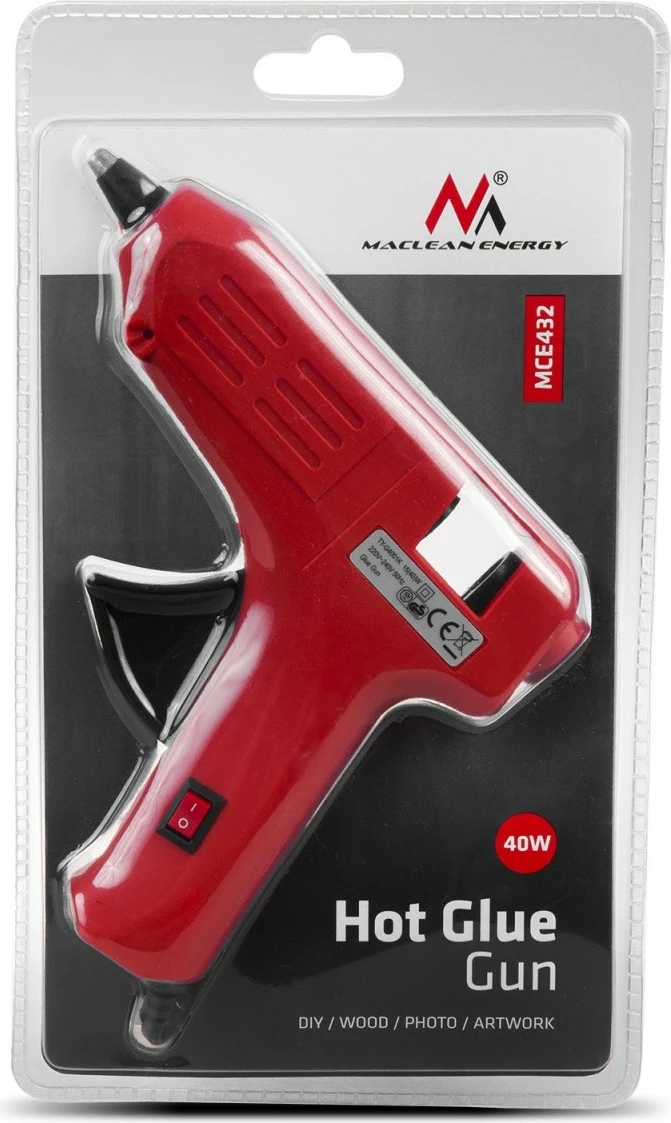 Pistoletë ngjitëse Maclean MCE432 me 2 shkopinj ngjitës, e kuqe