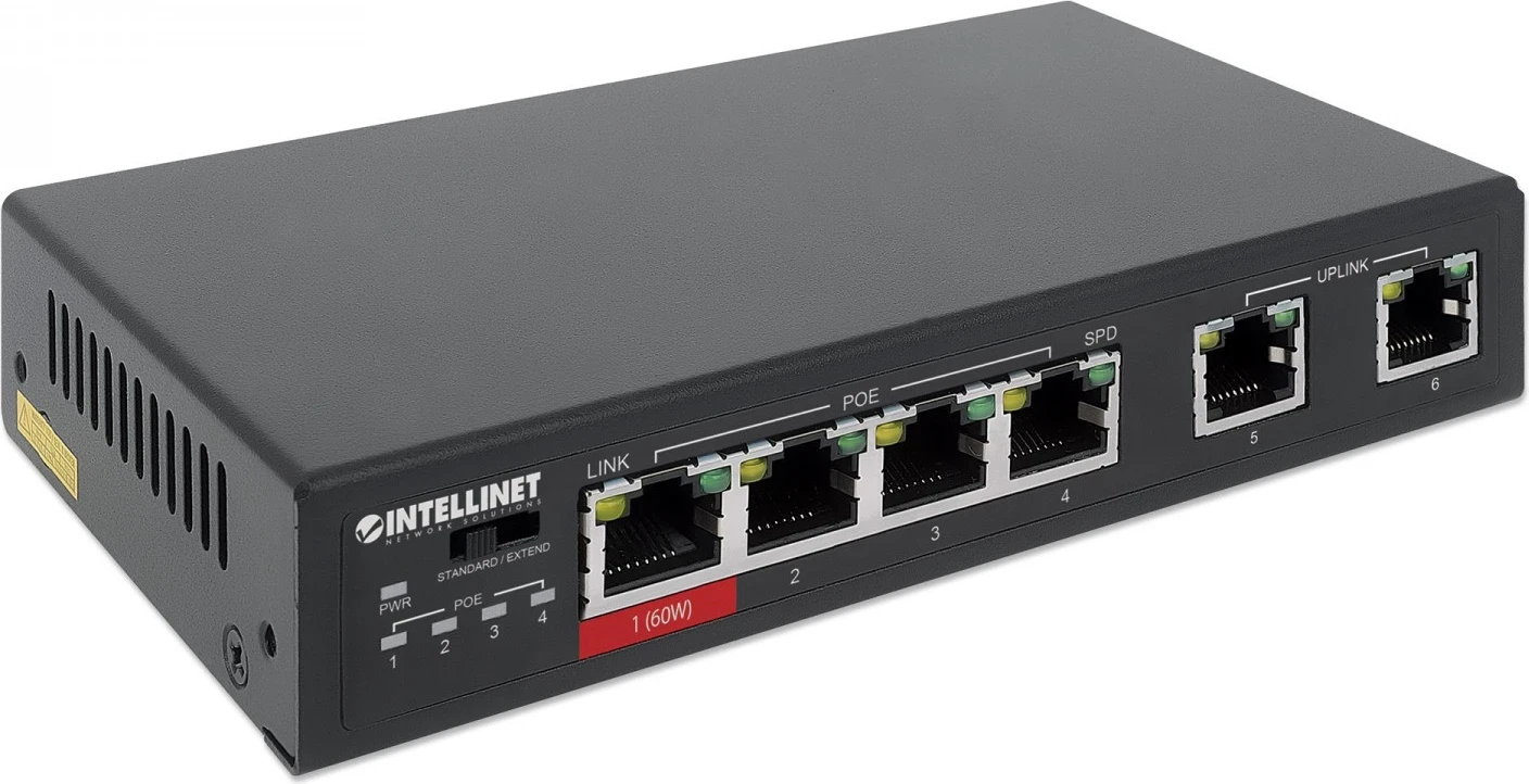 Switch Ethernet Intellinet 561686, 6x RJ45, 3xPoE dhe 1x PoE me Fuqi të Lartë
