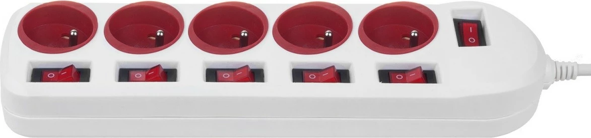 Listë elektrike Maclean MCE204RW, 5 prize me çelësa, 1.5m, Kuqe/Bardhë