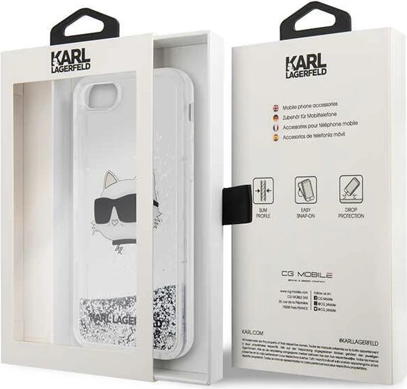 Mbështjellës Karl Lagerfeld KLHCI8LNHCCS për iPhone 7/8/SE 2020/2022, Glitter Choupette, Argjendtë