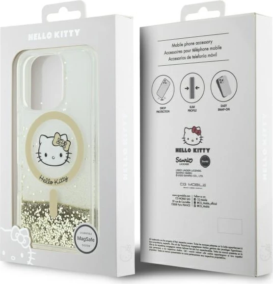 Mbështjellës Hello Kitty Liquid Glitter Fever MagSafe për iPhone 16 Pro Max, Ari