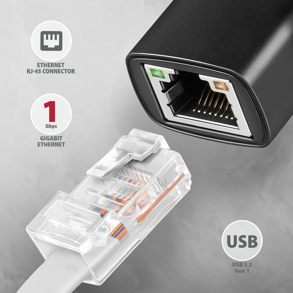 Adapter rrjeti AXAGON ADE-ARC, USB-C 3.2 Gen 1 në Gigabit Ethernet, i zi