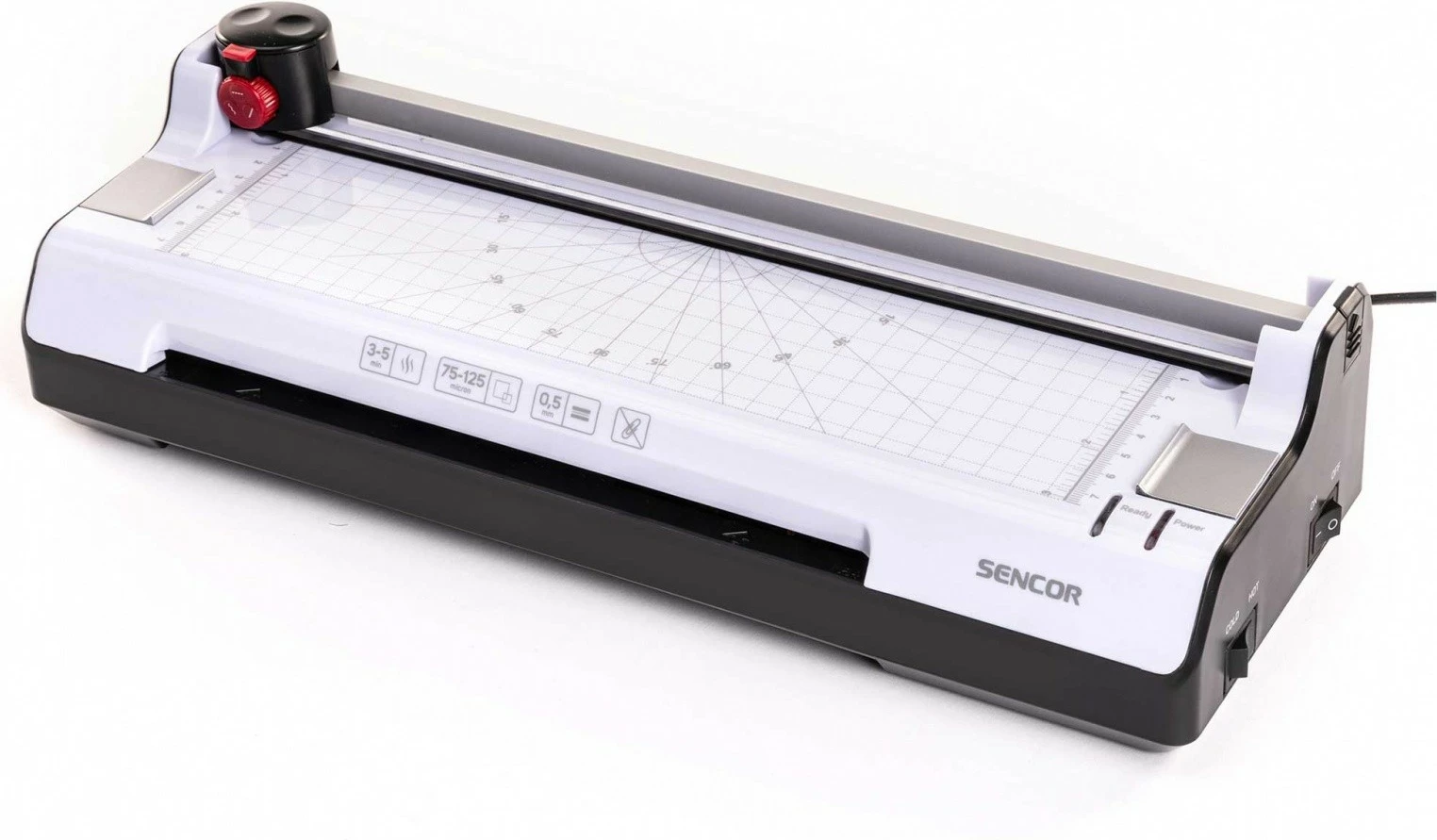 Laminator 2‑në‑1 Sencor SLA 230 A4, folje 2x75–2x125 µm, laminim i nxehtë/ftohtë, me gilotinë, grafit/bardhë