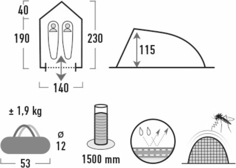 Tendë High Peak për dy persona, e zezë