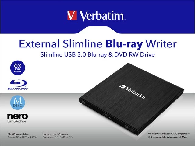 Nagjruese e jashtme Blu-ray Verbatim Slimline, USB 3.0, e zezë