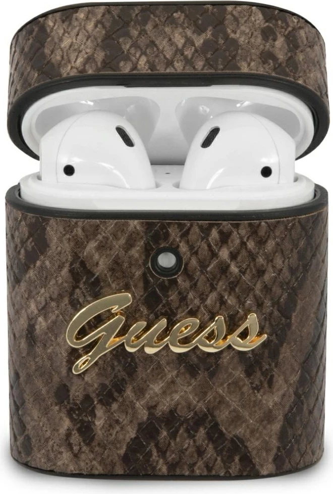 Mbështjellës Guess GUACA2PUSNSMLBR për AirPods 1/2, Python Collection, kafe