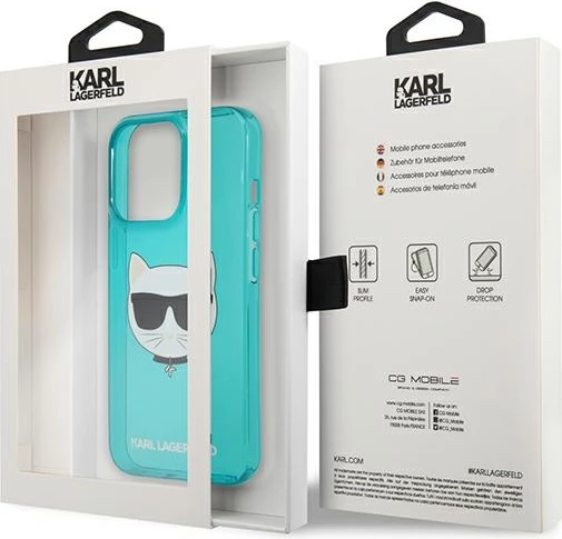 Mbështjellës Karl Lagerfeld KLHCP13LCHTRB për iPhone 13/13 Pro, 6.1", Choupette Head, Kaltër