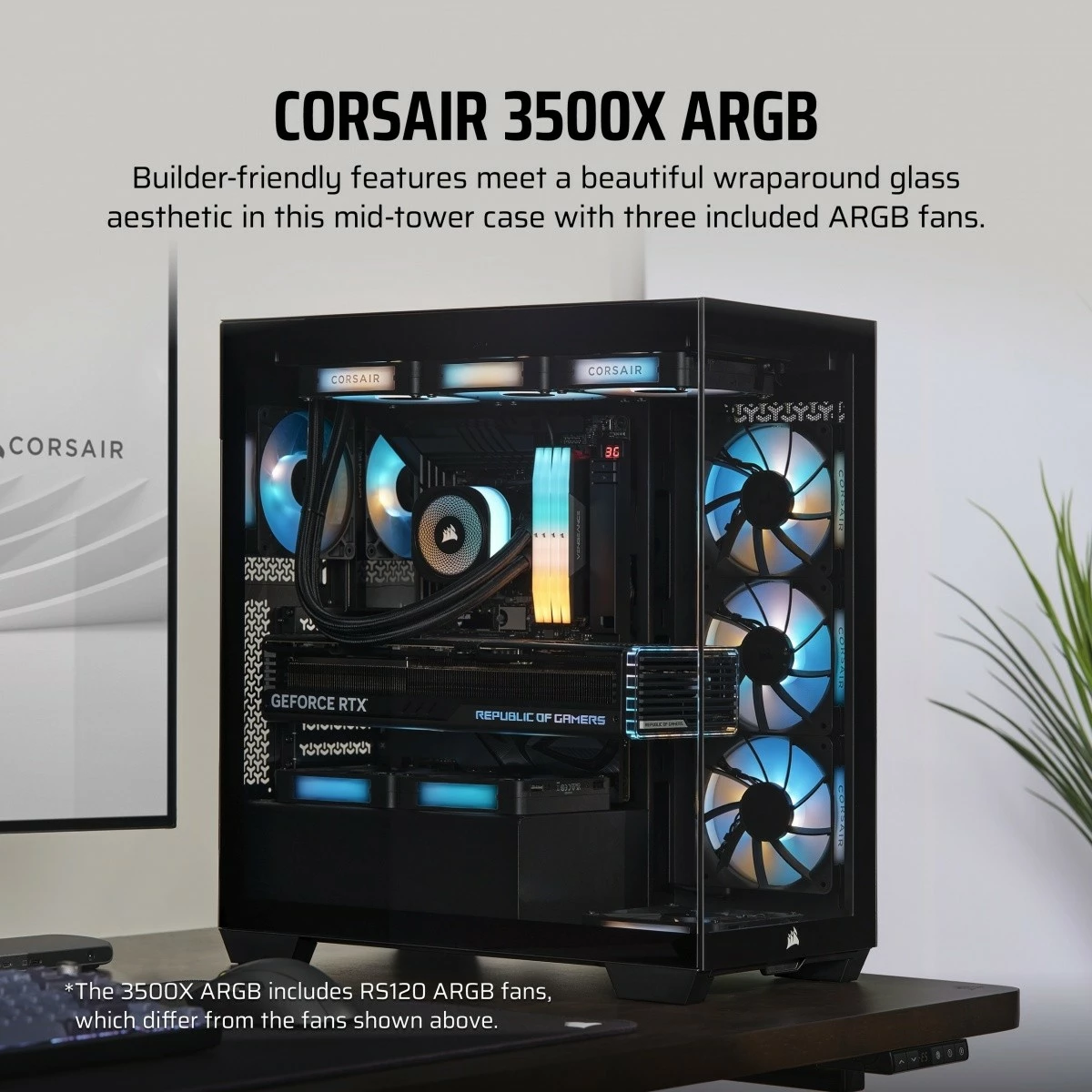 Kasë Corsair 3500X ICUE LINK RGB TG, Midi Tower, e zezë