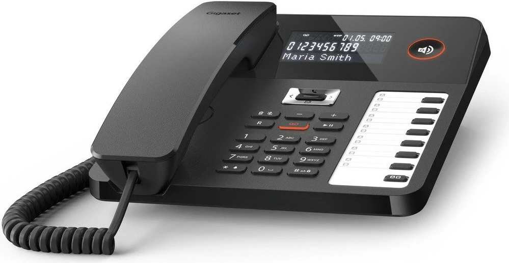 Telefon DECT Gigaset DESK 800A, dorëzues me kabllo, 200 kontakte, i zi