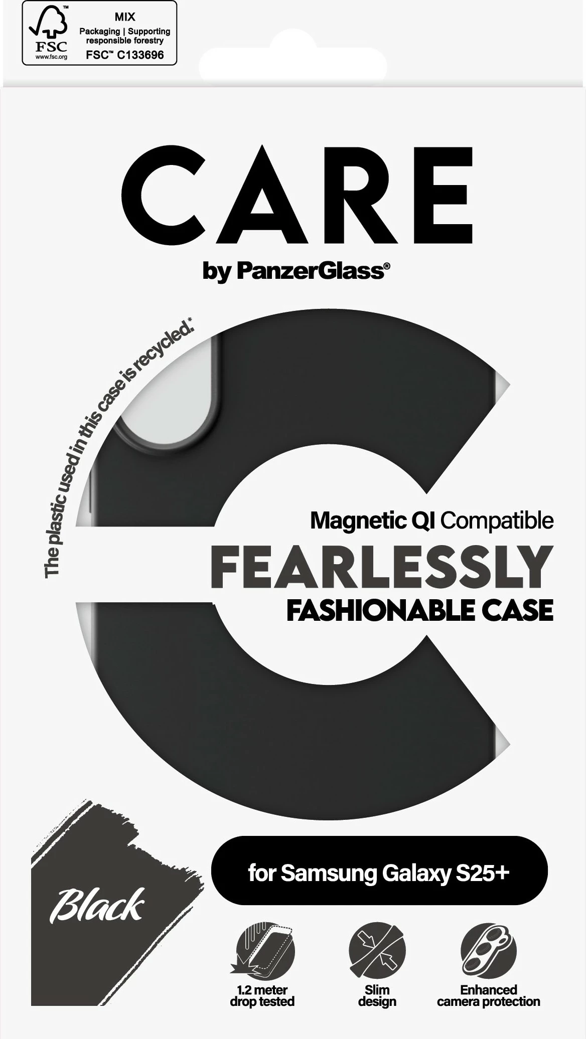 Mbështjellës PanzerGlass CARE për Samsung Galaxy S25 Plus, silikon, i zi