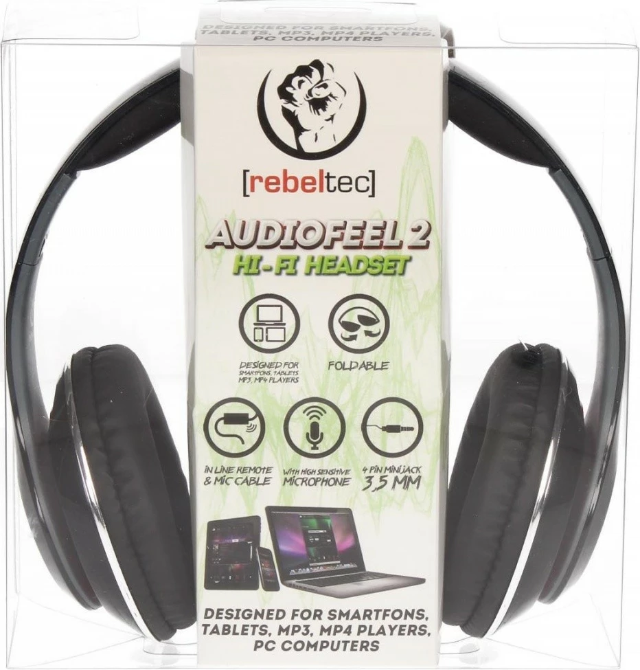 Kufje Rebeltec AUDIOFEEL2 me mikrofon, 3.5mm, të zeza