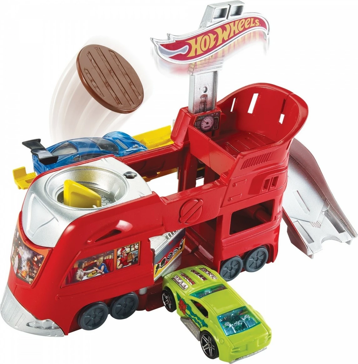 Set lodrash Hot Wheels Dine & Dash, me makinë lodër, plastikë, e kuqe/e verdhë/e gri