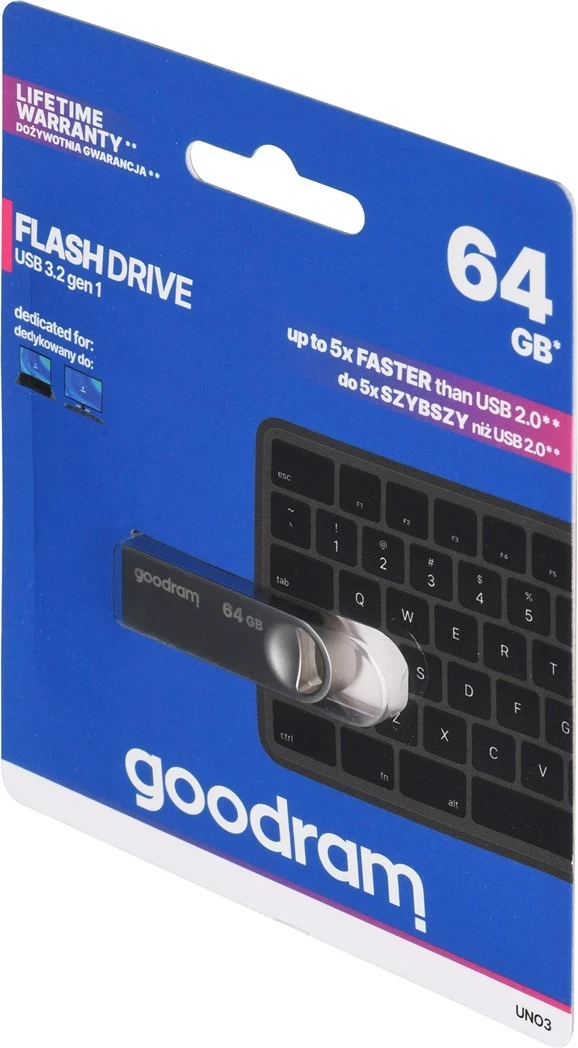 USB Flash GoodRam UNO3, 64 GB, USB Type-A 3.2 Gen 1, Argjendtë