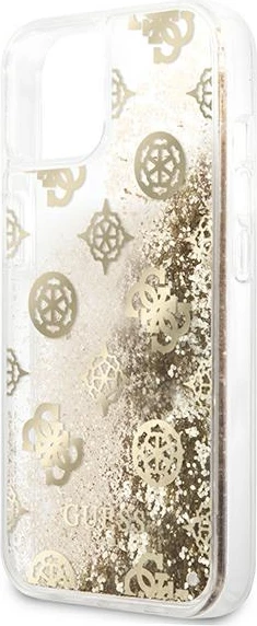 Mbështjellës Guess Peony Liquid Glitter për iPhone 13 mini 5.4", ari