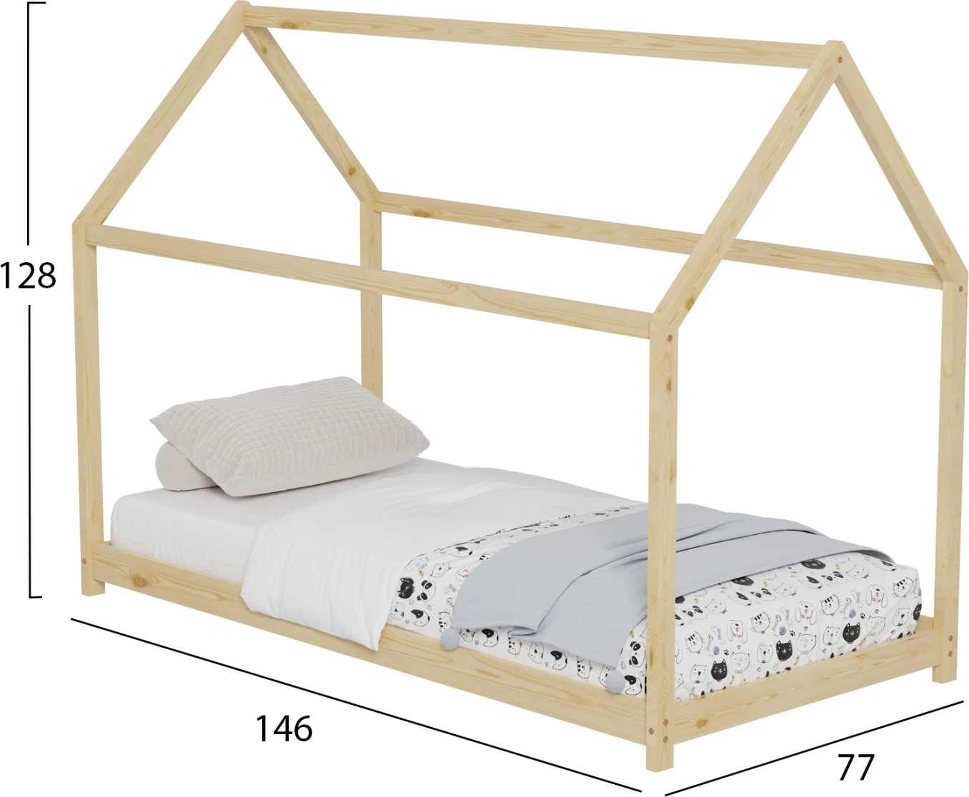 Krevat për fëmijë PEPE FH678.01 t.MONTESSORI DRU PISHË NATYRAL- 140x70cm