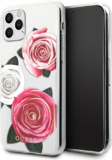 Mbështjellës Guess GUHCN58ROSTRT për iPhone 11 Pro, hardcase, Flower Desire Pink & White Rose, Transparent