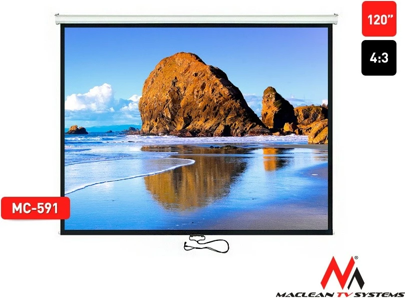 Ekran projekcioni Maclean MC-591, 120 inç, 4:3, 240x180 cm, Manual, Bardhë