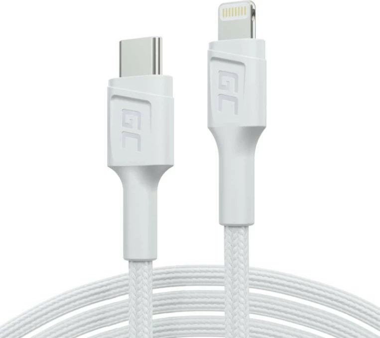Kabllo Green Cell PowerStream USB-C në Lightning 1m, e bardhë