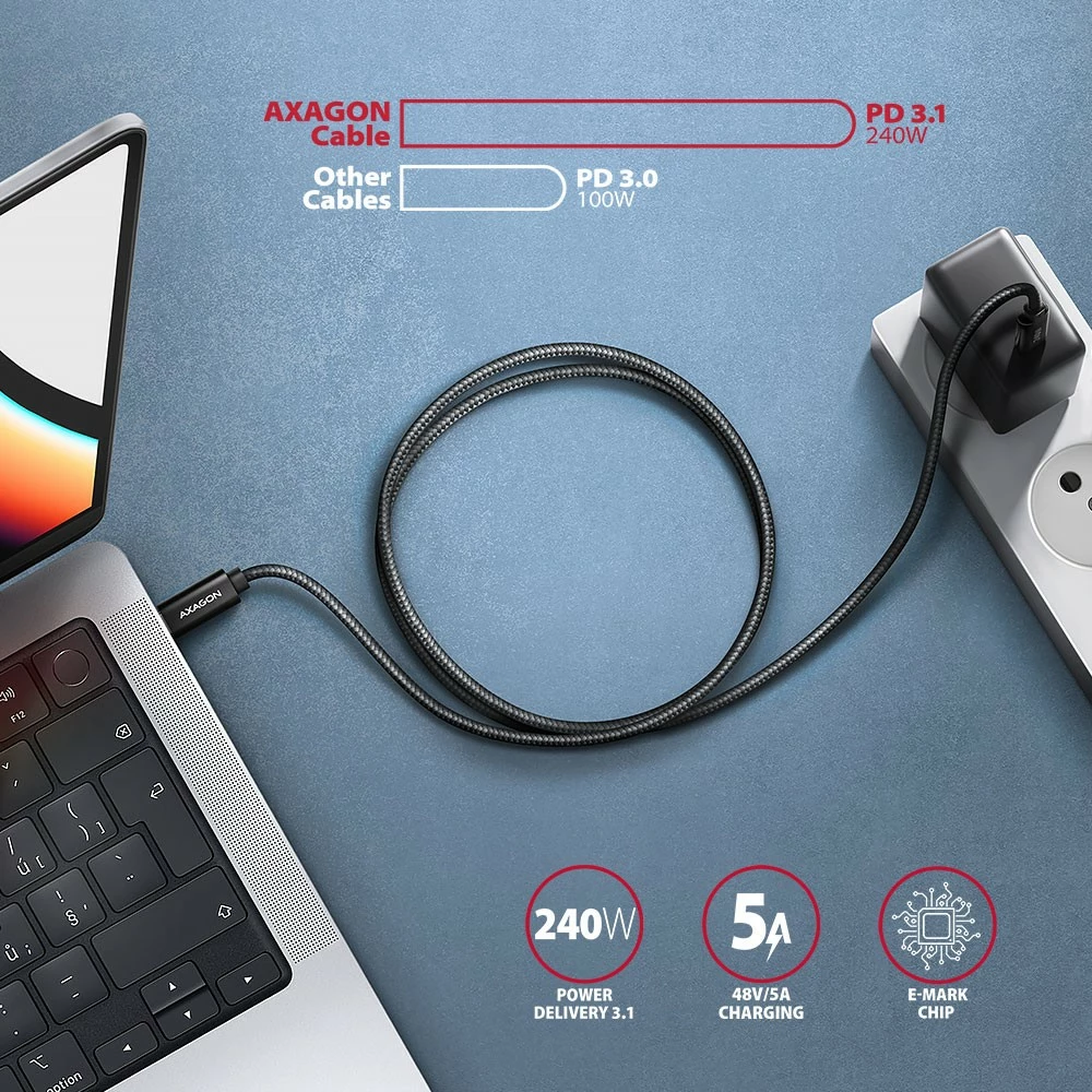 Kabllo USB-C në USB-C AXAGON BUCM2-CM15AB, 1.5m, 240W PD 3.1, e zezë