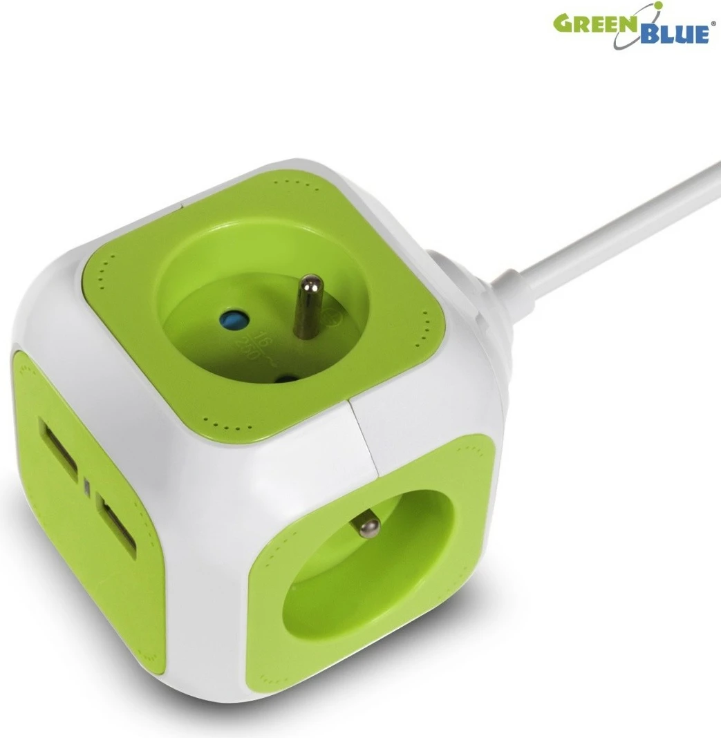 Prizë shumëdaljeshe GreenBlue MagicCube GB118, 4 dalje, 2 porta USB, 1.4m, bardhë/jeshile