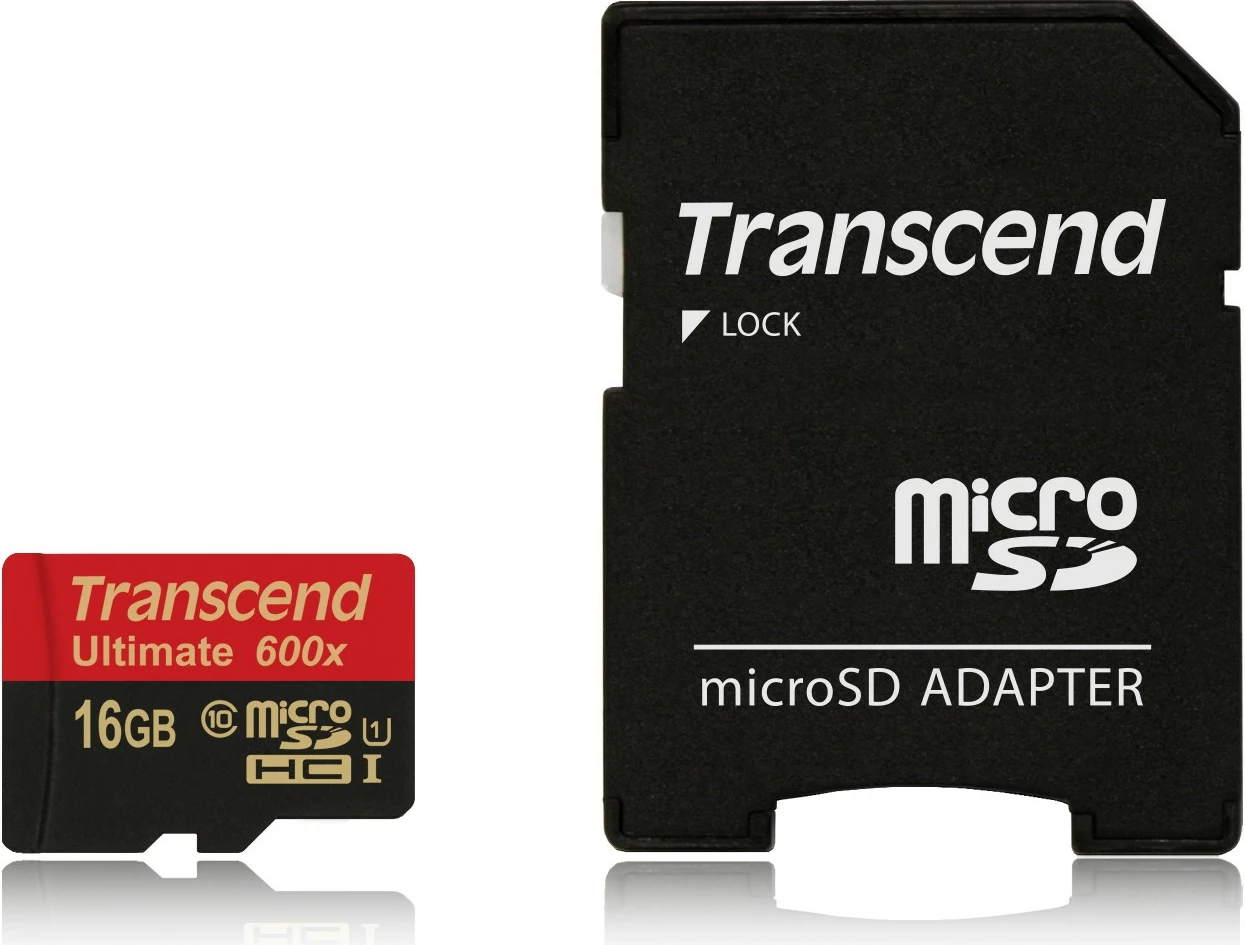 Kartelë memorie Transcend microSDHC Ultimate 600x 16GB, Class 10, e zezë/e kuqe