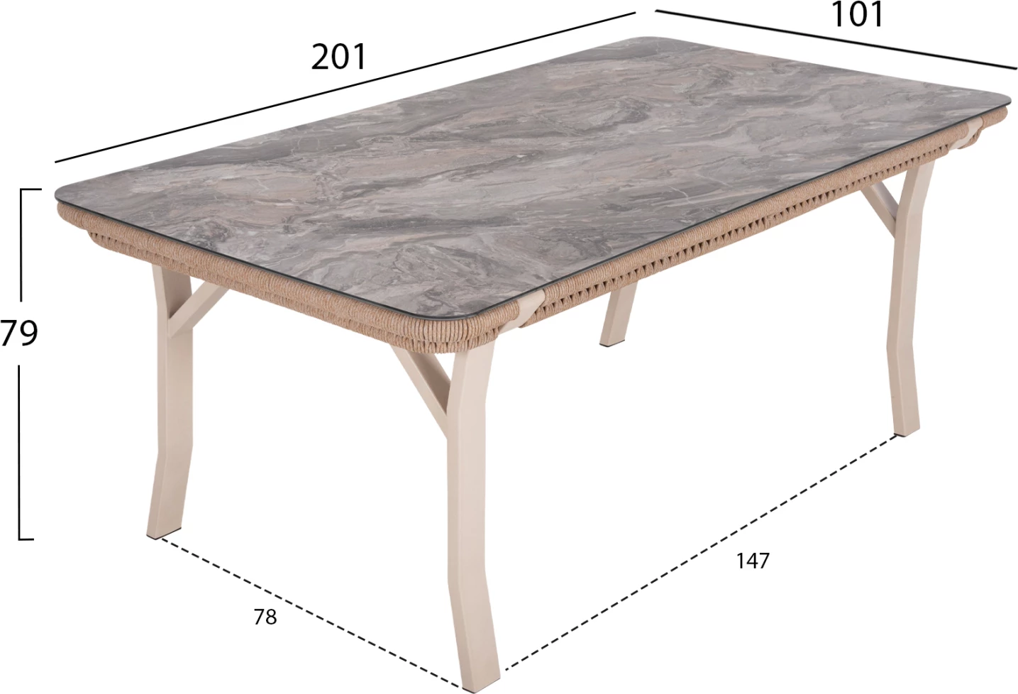 Set kopshti tavolinë & karrige DRIMM FH6119.01, 7 pjesë, bezhë
