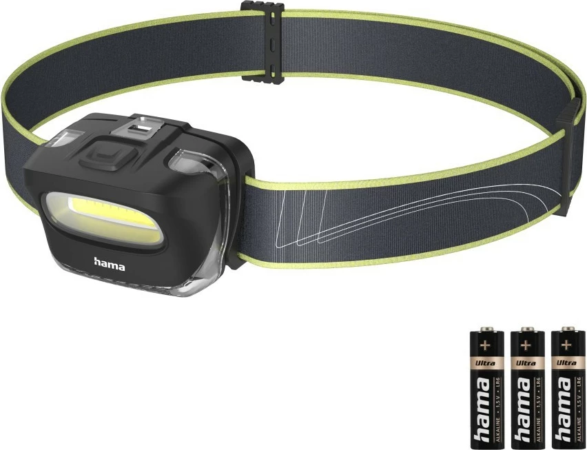 Dritë koke, Hama HL100 110 lm, 2 modalitete ndriçimi, kënd i rregullueshëm, IP20, me bateri AAA, e zezë