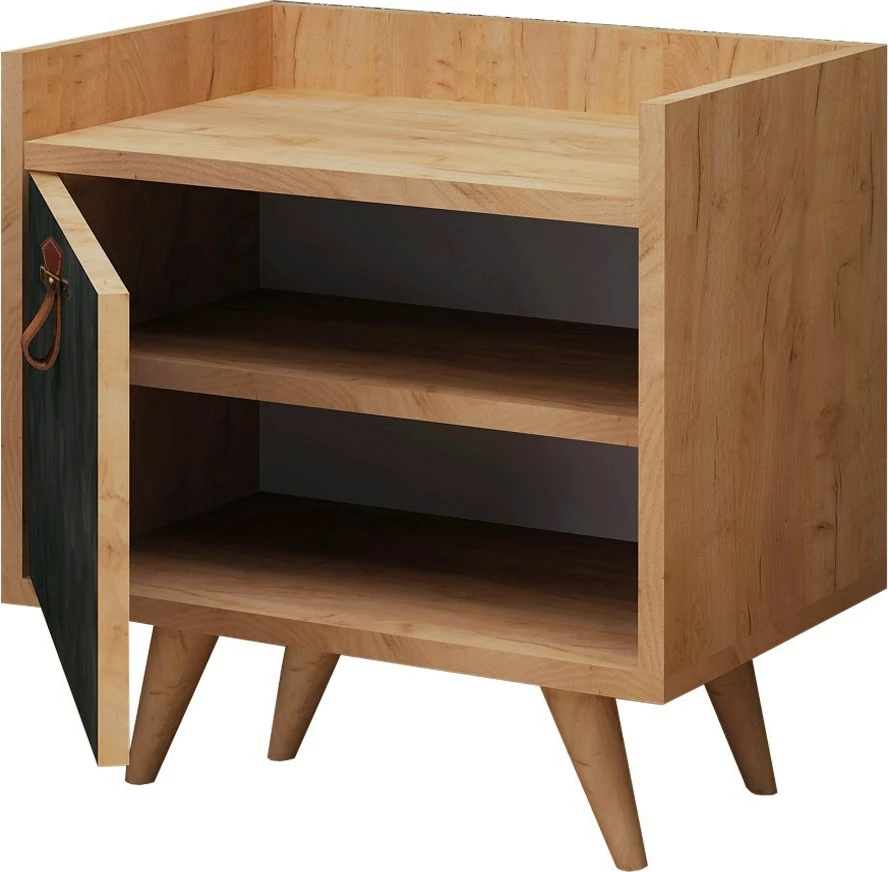 Komodinë moderne Juuna, ngjyrë lis dhe gri e errët