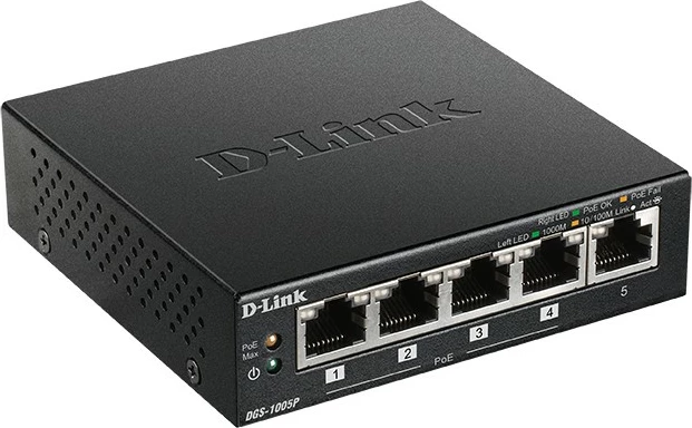 Switch D-Link DGS-1005P/E, 5 porta, Gigabit, PoE, metalik