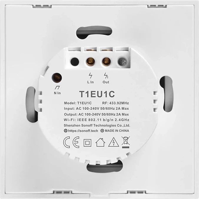 Kasë inteligjente Sonoff T1EU1C-TX, 1 kanal, WiFi + RF 433MHz, e bardhë