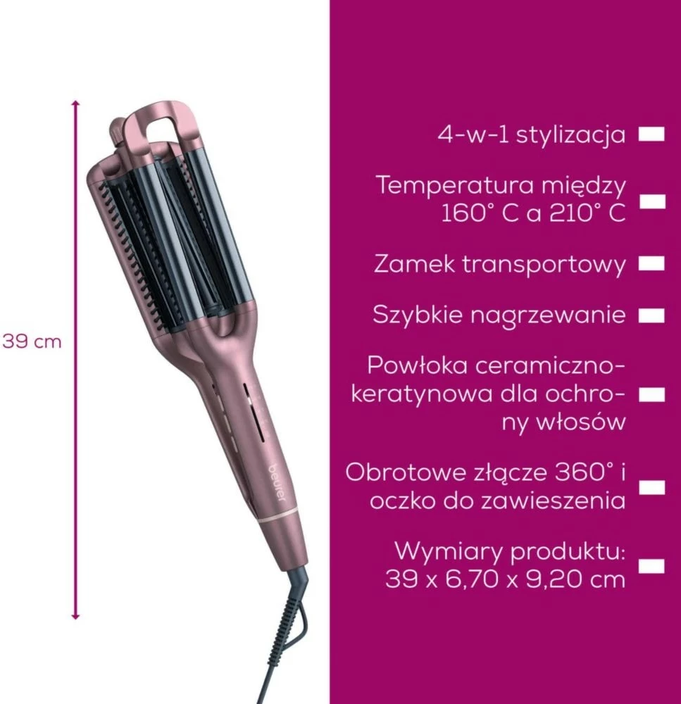 Kaçurreles flokësh Beurer HT65, ceramic-keratin, e zezë/rozë e artë