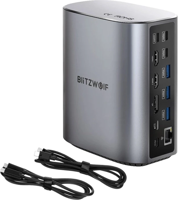 Kasë docking Blitzwolf BW-TH15, 17 porte, USB-C/USB-A/HDMI/DP/Ethernet, Gri
