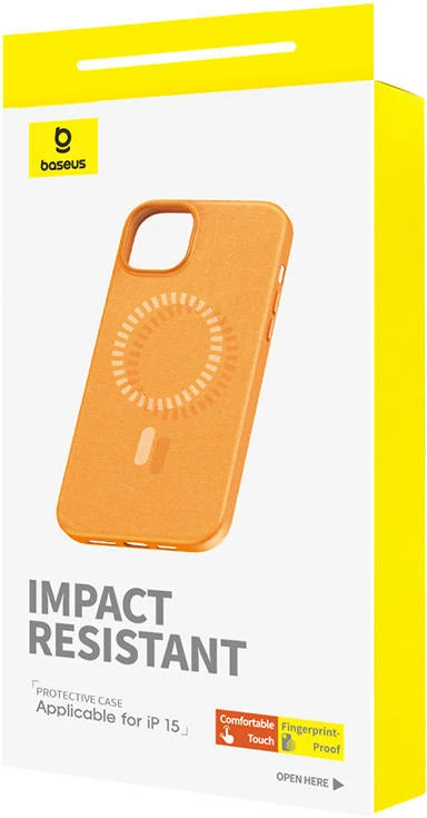 Mbështjellës magnetik për celular Baseus Fauxther Series për iPhone 15, portokalli
