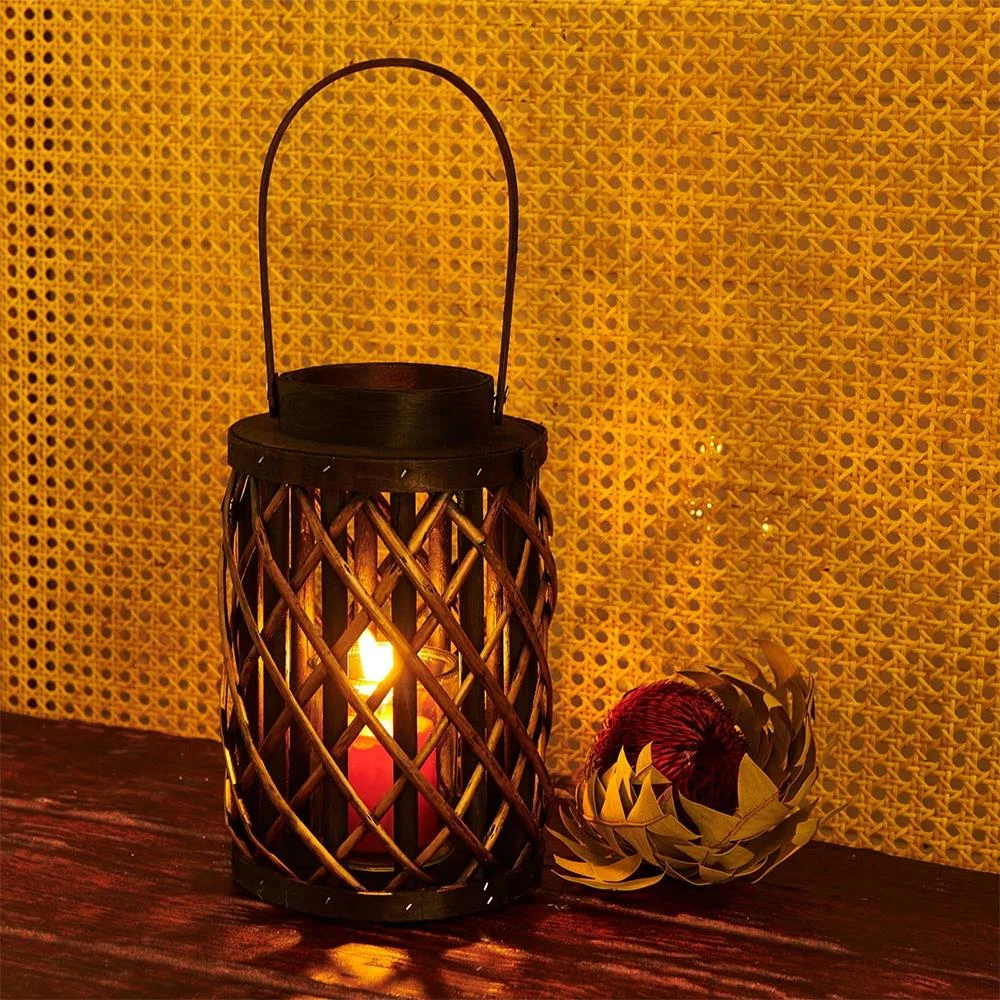 Fener KOOPMAN me qelq cilindër, H25xØ15cm, Kafe