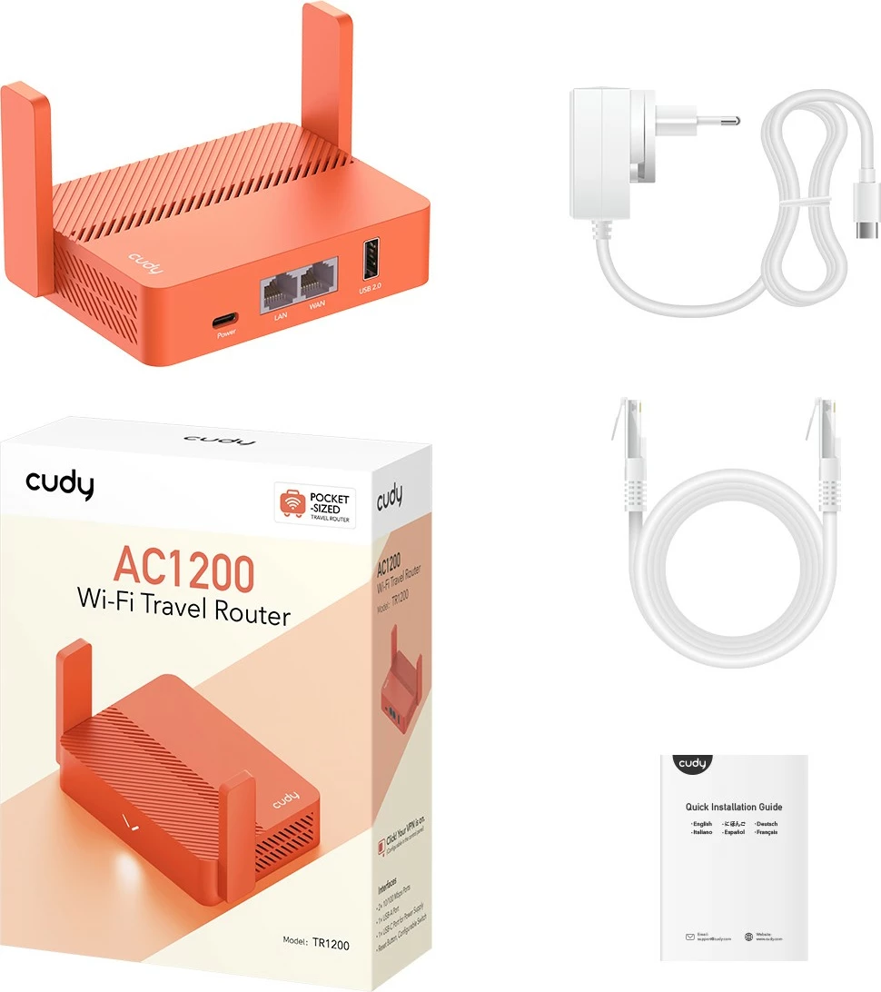 Router Cudy TR1200 AC1200, portativ, portokalli
