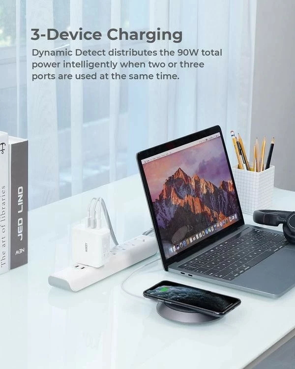 Karikues muri AUKEY PA-B6S Omnia Mix, 90W, 3xUSB (2xUSB-C + 1xUSB-A), i bardhë