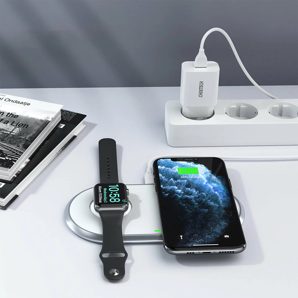 Karikues wireless 2-në-1 Choetech T317, për smartphone dhe Apple Watch, USB-C, i bardhë