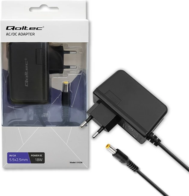 Furnizues energjie Qoltec 51028, 18W, 9V, 2A, 5.5x2.5mm, i zi