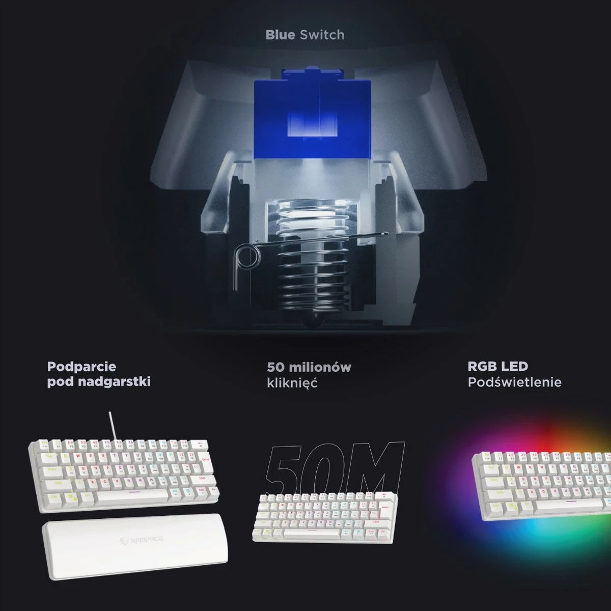 Tastierë mekanike Rampage PLOWER K60, RMP Blue, e bardhë