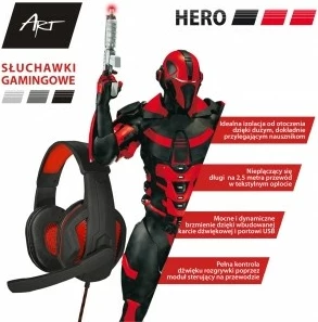 Kufje gaming ART HERO me mikrofon, USB, të zeza/kuqe