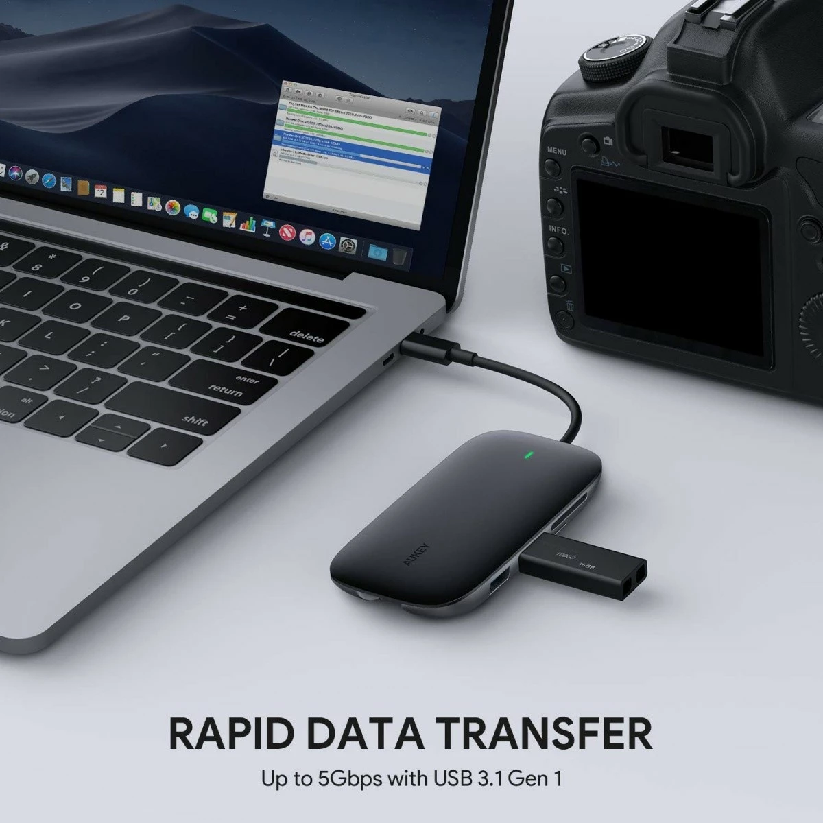 USB-C HUB AUKEY CB-C71 8-në-1, HDMI 4K, 3x USB 3.1, RJ45, SD/microSD, Power Delivery 100W, Alumini, Zi